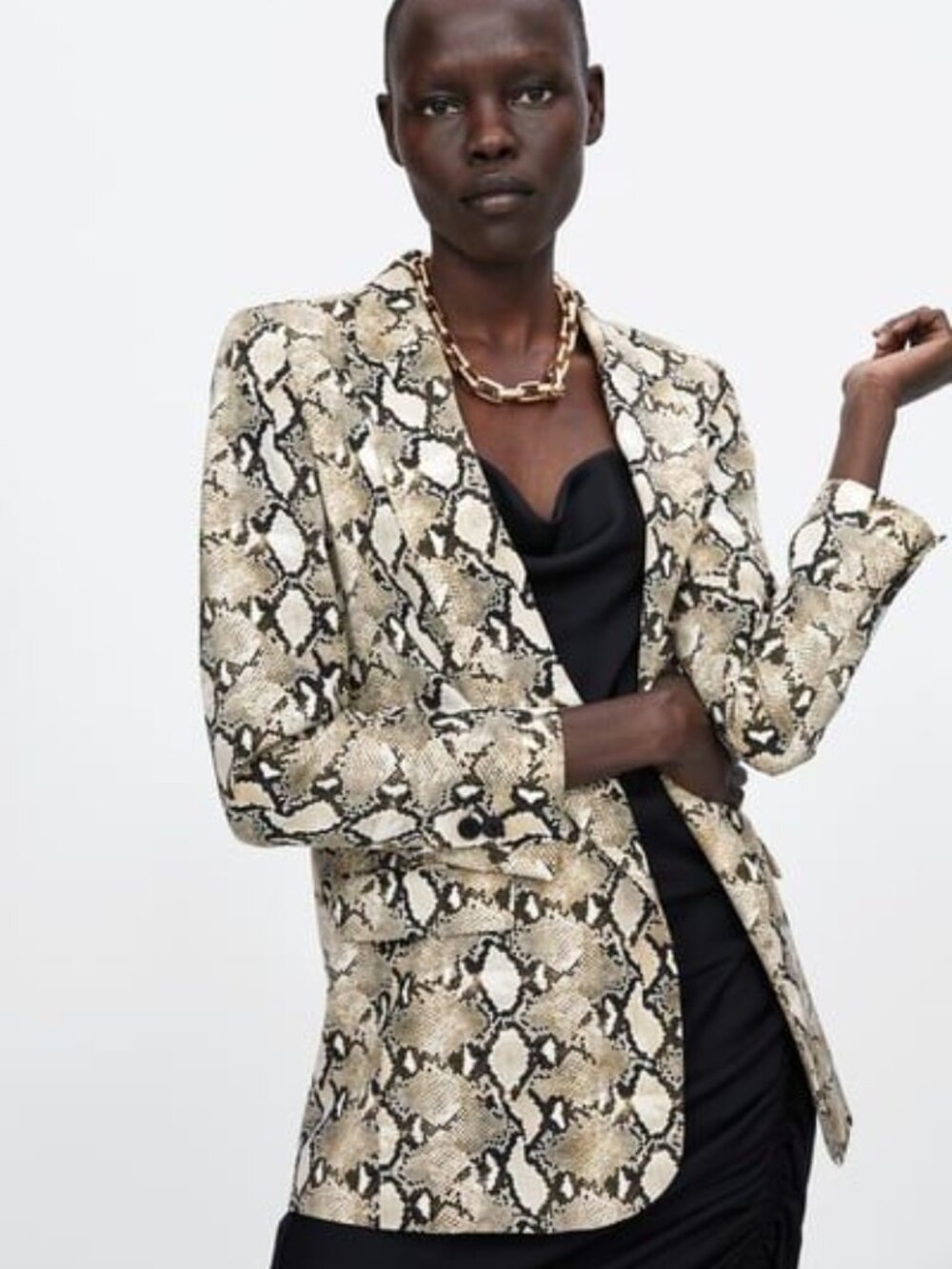 Zara Multicolor Snakeskin Print Open Front Long Sleeve Blazer - Size M